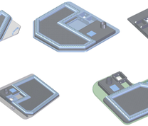 Different 2nd generation CAC designs developed by J.H. Fletcher & Co. for different roof bolter models. These are all models showing the left-side CAC. The upper left model was previously field tested by NIOSH