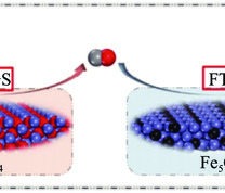 氧化铁和碳化物组成的双官能活性位点上CO2加氢生成碳氢化合物的示意图