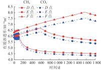 CH4与CO2有效渗透率随时间变化情况(bk=δ)