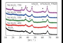 在不同温度下煅烧的Al2O3载体和Ni/Al2O3样品的XRD图谱