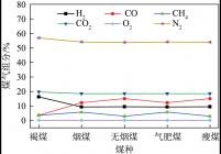 空气气化不同煤级煤气组分特征